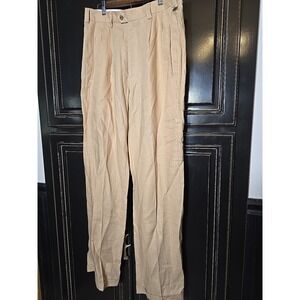 Bohio 100% Linen Darker Beige Pleated Front Cuffed Pants Men's 34x34,NWT